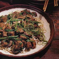 Hoisin-Braised Pork, Mushrooms and Green Beans on Noodles